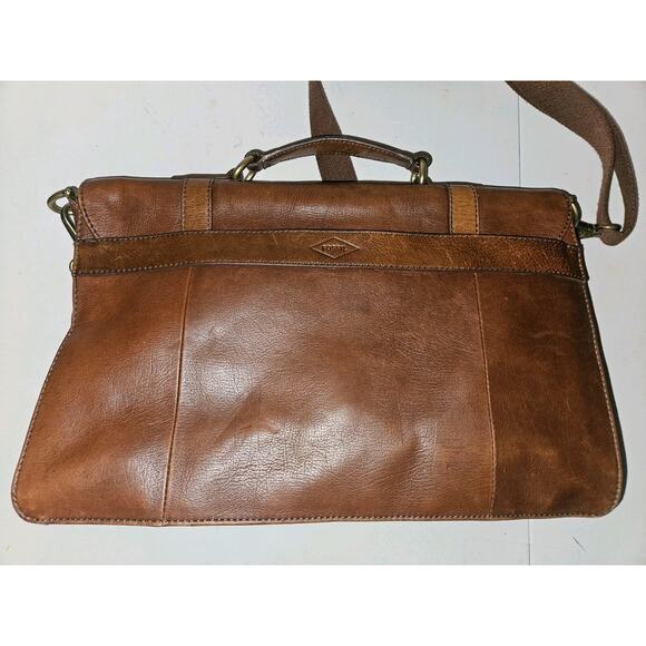 Fossil Leather Messenger Laptop Crossbody Bag Brown 16x10.5x3 - Picture 10 of 13